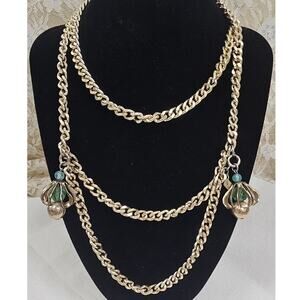 Sarah Coventry Multi-Layered Gold-Tone Curb Chain Necklace Artisan-Style Charms